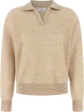 Brunello Cucinelli Beige Textured Shirt Collar Polo