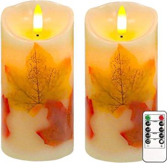 No Brand Juego De 2 Velas Sin Llama, Velas Led Parpadeantes Con Forma De Hoja De Arce De 6x3 Pulgadas Con Control Remoto/temporizador, Velas El&eacute;ctricas Regulab