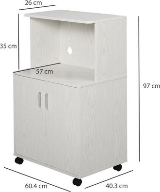 HOMCOM Kitchen Microwave Stand with Wheels - White | TJ Hughes