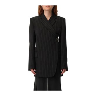 Sportmax Jassen, Dames, Zwart, XS, Elegante Nadelstreep Blazer met Asymmetrische Overslagsluiting