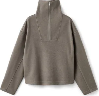 Mango Half Zip Sweatshirt in Medium Brown at Nordstrom