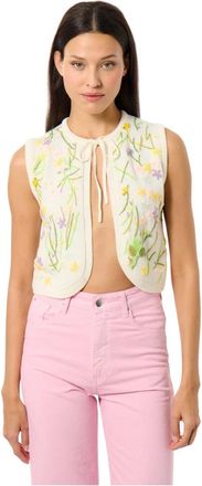 Manoush Handgemaakte Bloemen Bolero met Trekkoordkraag - Dames - Tops zonder mouwen - Veelkleurig - M - Katoen - Tops