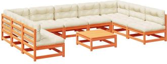 vidaXL Juego Sof&aacute;s Jard&iacute;n 10 Pzas Con Conjines Madera Pino Marr&oacute;n Cera Vidaxl