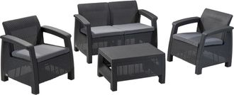 Keter Conjunto De Jard&iacute;n Terraza Balc&oacute;n Exterior Corfu Grafito Mesa 77x57x42 Sillas 75x70x79 Sof&aacute; 128x70x79 Anxpxal Cm - Keter