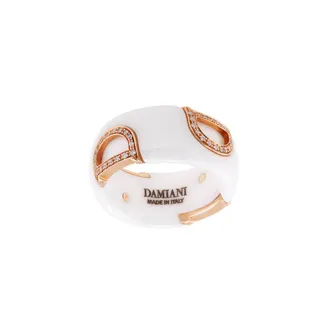 Damiani D.Icon Ladies White Ceramic, Pink Gold And Diamonds Ring, Size 9 (US 4.5)