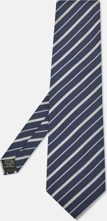 Gianfranco Ferre Navy Blue Diagonal Striped Silk Traditional Tie