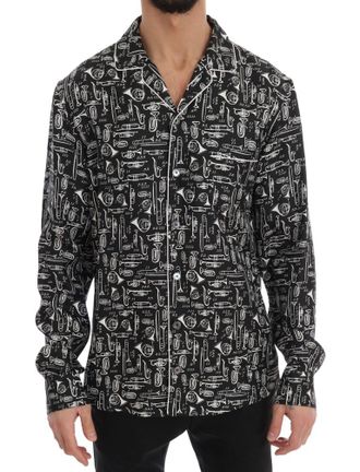 Dolce & Gabbana Zwarte Zijde JAZZ Motief Print Casual Shirt