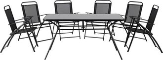 Beliani Conjunto De Comedor De Jard&iacute;n De 7 Piezas 6 Sillas Plegables Negras Una Mesa Moderna Salerno