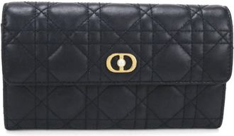 Dior Black Leather Long Wallet (Bi-Fold) (Pre-Owned)