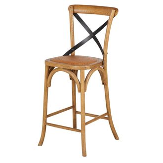 Maisons du monde Taburete alto de cocina de madera de haya, rat&aacute;n y acero negro Alt. 65 cm