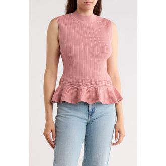 T Tahari Pointelle Peplum Sweater Tank in Wild Pink at Nordstrom Rack, Size X-Small