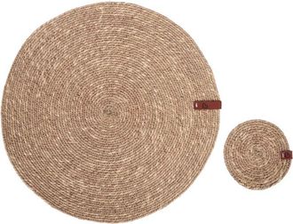 Beliani Conjunto De 12 Manteles Individuales Y Posavasos 35/10 Cm Alga Marina Hecho A Mano Comedor Estilo Boho Natural Kunzea