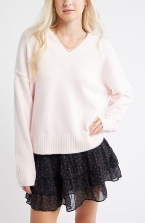 BP. Oversize Cozy V-Neck Sweater in Pink Primrose at Nordstrom Rack, Size X-Large