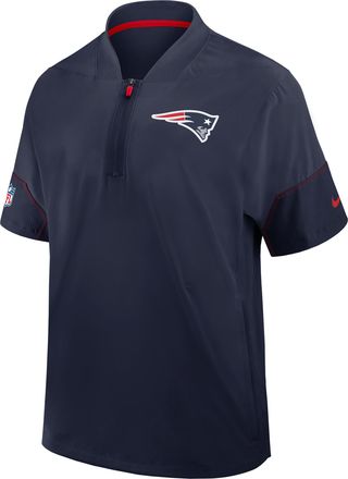 Nike New England Patriots Sideline Coach Nike Mens NFL 1/2-Zip Short-Sleeve Hooded Jacket in Blue | 03BO069K8K-2J5