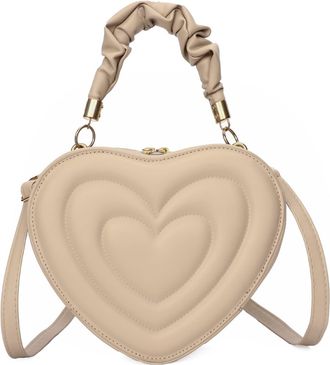 Generic Heart-Shaped Satchel Handbag for Women Leather Top Handle Purse Teen Cute Tote Crossbody Bags with zipper (Khaki)
