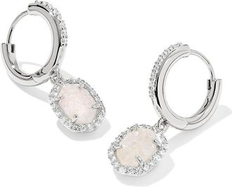 Kendra Scott Daphne Crystal Frame Huggie Womens Earrings Earring Silver Iridescent Drusy, Brass/Cubic Zirconia