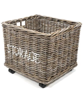 Happimess Yael Coastal Hand-Woven Storage Rattan Basket With Wheels & Handles