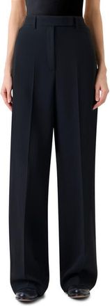 Akris Forest Wool Blend Straight Leg Pants in Black at Nordstrom, Size 12