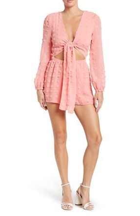 By Design Priyanka Swiss Dot Chiffon Front Tie Romper in Rose Petal at Nordstrom Rack, Size Medium