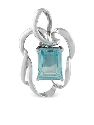 Luxury Bazaar platinum square-shaped aquamarine pendant - Silver