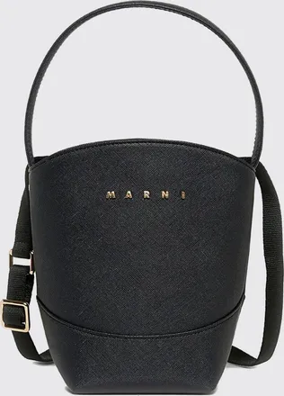 Marni Borsa a secchiello da bambino in tessuto effetto saffiano con logo applicato