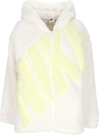 Nike Hoge-pelletjas met logo - Dames - Fleece jassen - Wit - L - Leer - Fitness