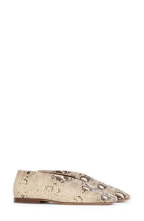 Mansur Gavriel Snakeskin Embossed Square Toe Flat in Roccia at Nordstrom, Size 10Us