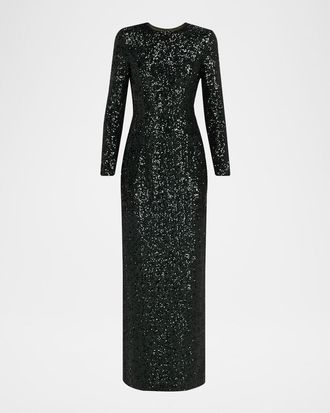 Michael Kors Stretch Sequined Long-Sleeve Gown