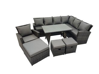 Fimous 10 Seater Garden Outdoor Rattan Furniture Set with 3 Footstools in Dark Grey