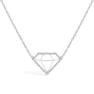 House of Brilliance 925 Sterling Silver 1/7 Cttw Lab Grown Diamond Diamond Shaped Pendant Necklace - Size 18 Inches