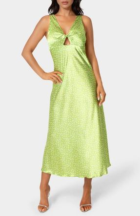 Bebe Swiss Dot Twist Keyhole Slipdress in Green/White at Nordstrom Rack, Size X-Large