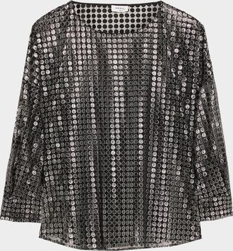 Akris Metallic Dot Long-Sleeve Blouse