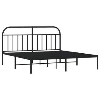 Berkfield Home Metal Bed Frame with Headboard Black 180x200 cm Super King