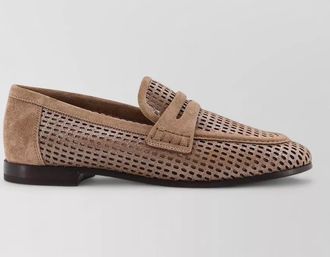 Brunello Cucinelli leather perforated slip-on loafers