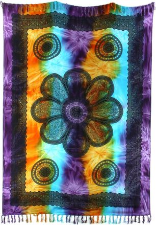 Loud Elephant Viscose Rayon Sarong - Flower mandala - Orange & Blue Tie-Dye