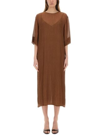 Alysi Brown Silk Midi Dress