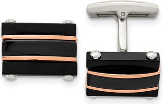 Diamond2Deal Stainless Steel Polished Black and Rose IP-plated Cufflinks