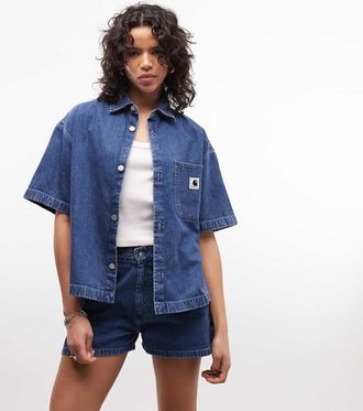 Carhartt Work in Progress Lovilia - Camicia in cotone blu stone wash