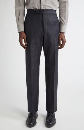 Thom Browne Fit 1 Pinstripe Wool Backstrap Pants in Dark Grey at Nordstrom, Size 2