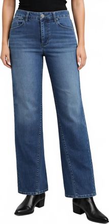 1822 Denim Mid Rise Better Butter Slim Wide Leg Forward Seam Full Length Jeans In Dark Wash