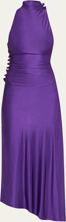 Paco Rabanne Turtleneck Snap Draped Jersey Midi Dress