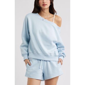 BP. Off the Shoulder Fleece Sweatshirt in Blue Skyride at Nordstrom, Size X-Large