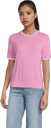 Lands End Double Trim Cotton Crew Neck Tee Sweater in Seaside Pink/white at Nordstrom, Size X-Large