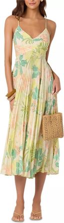 Astr Blythe Midi Dress In Green Peach Tropical