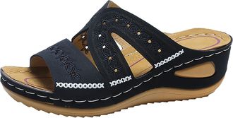 Generic Summer Sandals for Women Comfortable Wedge Sandals Leather Open Toe Slides with Arch Support Ladies Dressy Platform Sandal for Casual Walking Outdoor 