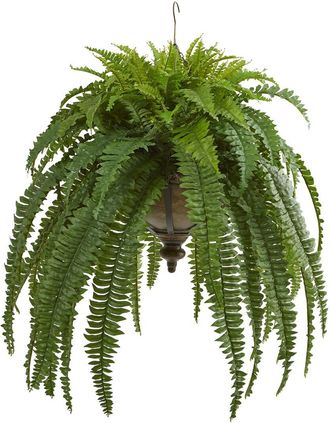 Nearly Natural 39In Boston Fern Artificial Plant In Metal Hanging Bowl