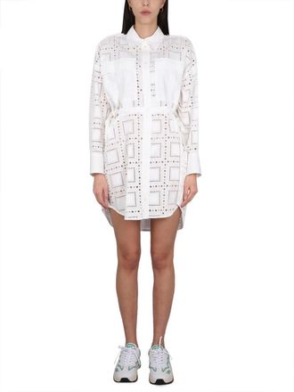 Msgm White Textured Shirt Collar Mini Dress