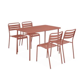 Sweeek Set mesa de jard&iacute;n bistr&oacute; de acero con 4 sillas, 120cm, terracota