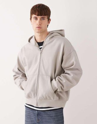 Weekday Felpa con cappuccio oversize grigio chiaro con zip-Biondo