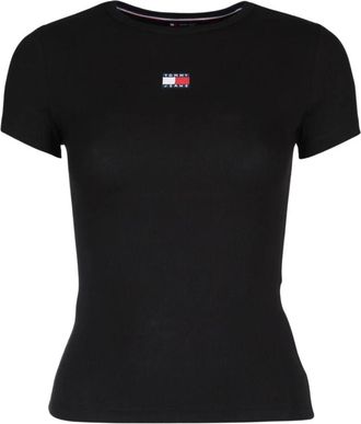 Tommy Jeans Badge Ribbed T-Shirt - Dames - T-shirts - Zwart - M - Katoen - Tops